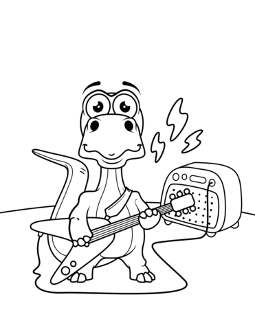 Dinosaur Playing Guitar Coloring Page